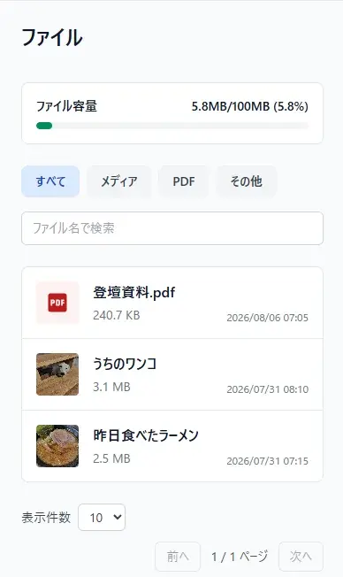 どこでもロビーのファイル一覧画面